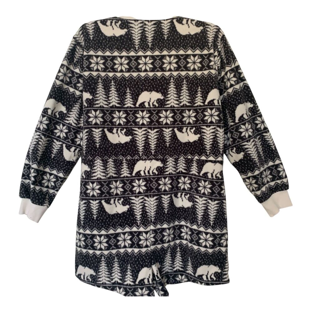 Old Navy Fleece PJs SZ M Women's Romper Black White One Piece Christmas Winter - Picture 10 of 14
